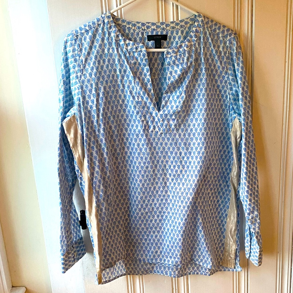 J.Crew Boho Peasant Blouse with metallic fabric accent Sz 8